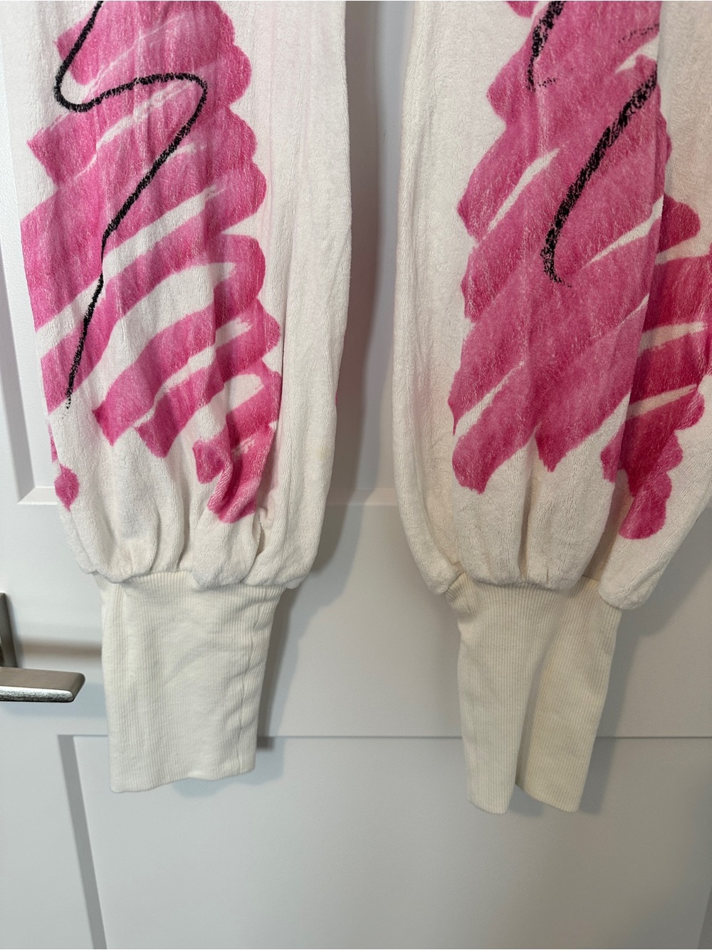 Moschino Couture White Pink Chenille Brushstroke Jogger Pant Size 4 US - Picture 5 of 16
